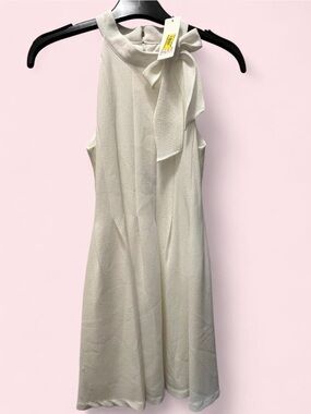 GB Girls Cream Sleeveless Bow Neck Dress